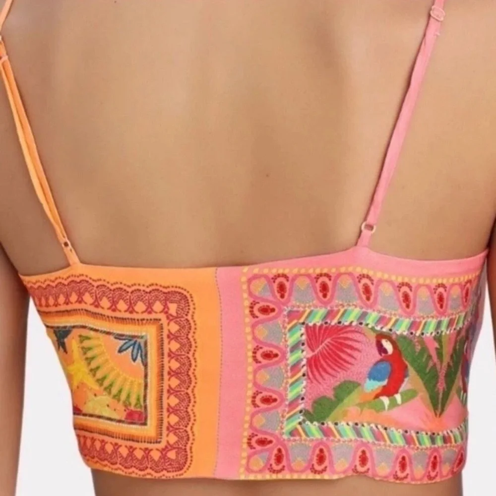 FARM RIO Mixed Scarves Crop Top Bandeau Style Vacation Resort wear Size XL - Picture 4 of 11